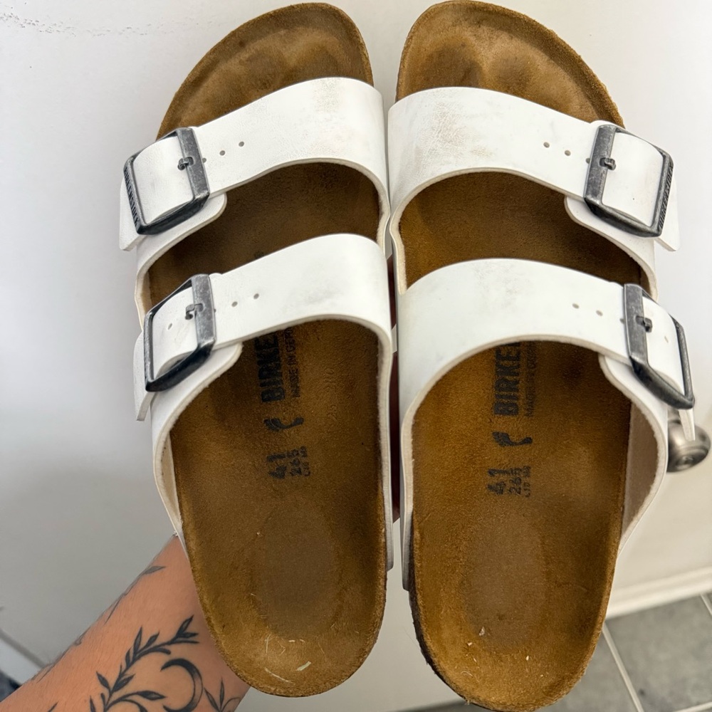 Birkenstock White and Brown Sandals with Adjustable Straps